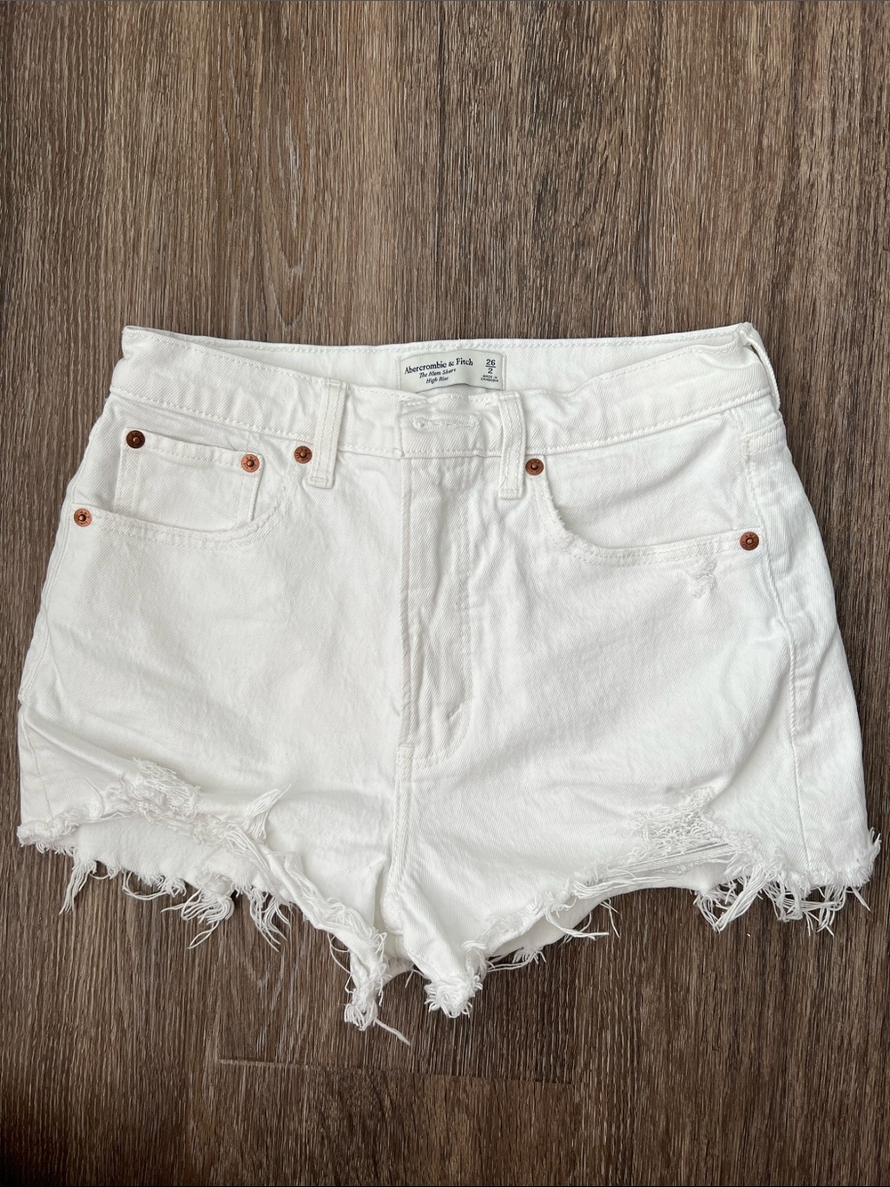 Abercrombie & Fitch White Frayed Hem Denim Shorts